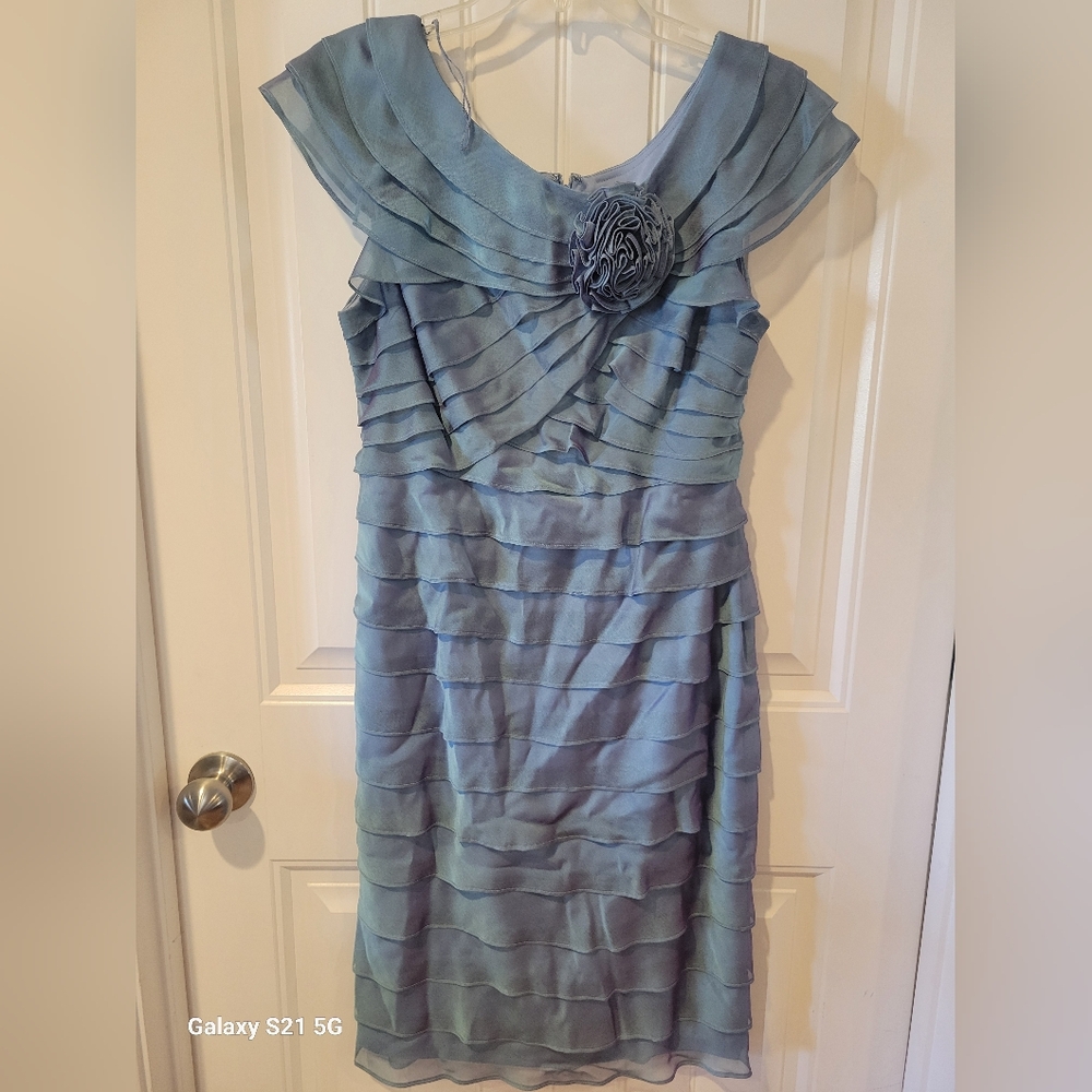 London Times Blue Layered Midi Dress